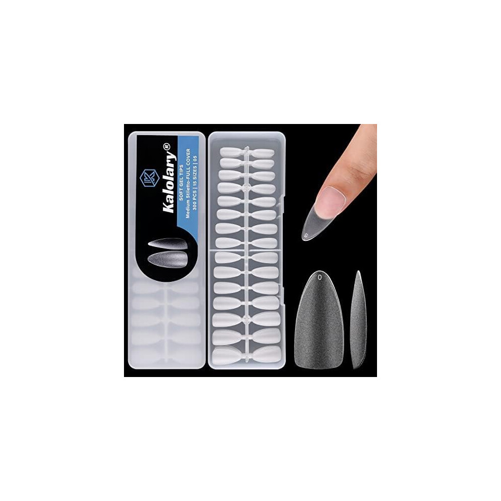 Soft Gel Nail Tips Full Cover Matte Stiletto Press On Nails 300pcs 15 Sizes Dual Frosted Surface