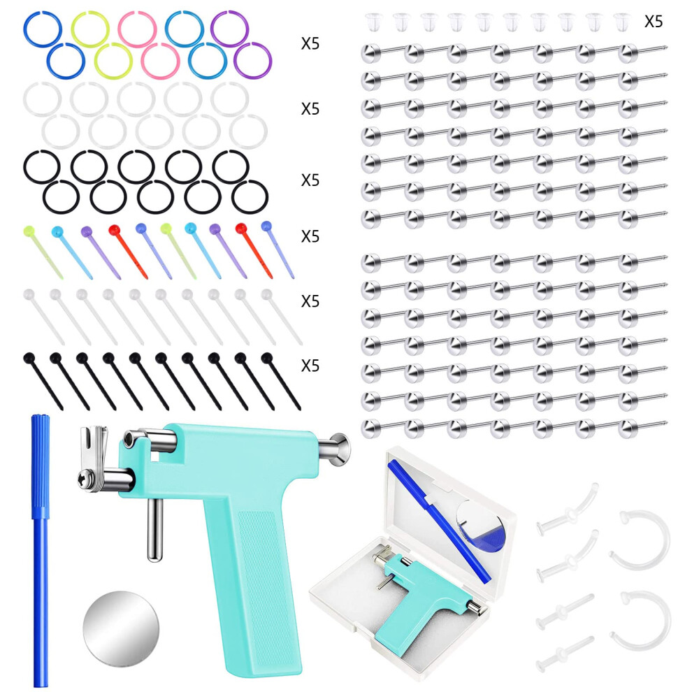 Reusable Ear Piercing Kit with Green Piercing Gun for Ear Nose Lip Navel, 1mm Studs Included