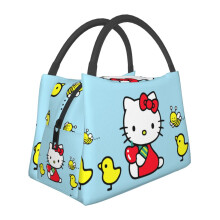 Lancheira térmica fofa com estampa da Hello Kitty, reutilizável e com isolamento térmico, ideal para escritório, trabalho, piquenique e trilhas.