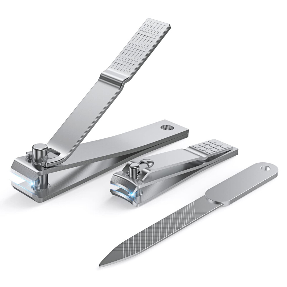 Stainless Steel Nail Clippers for Thick Nails, Professional Fingernail and Toenail Cutter with Cuticle Trimmer, Ergonomic Grip