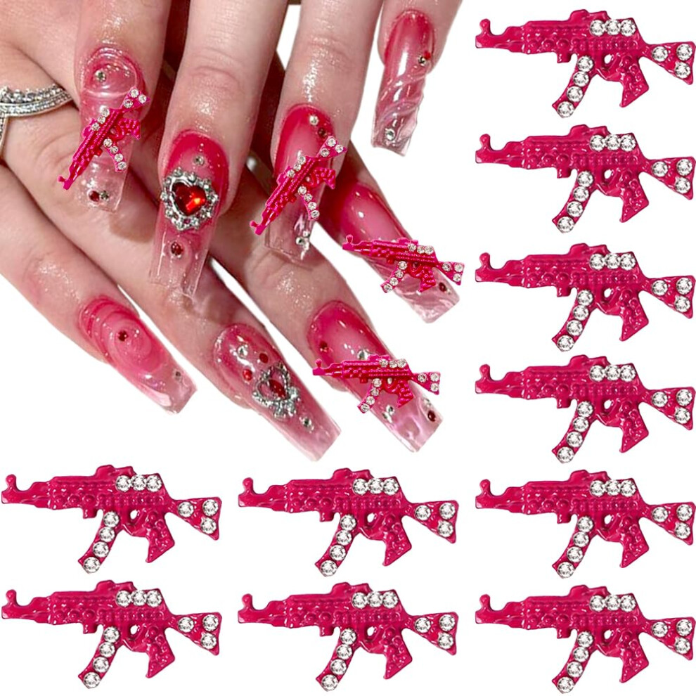 Pink 3D Gun Nail Charms With Luxury Diamond Accent For Acrylic Nails And Diy Nail Art Decorations