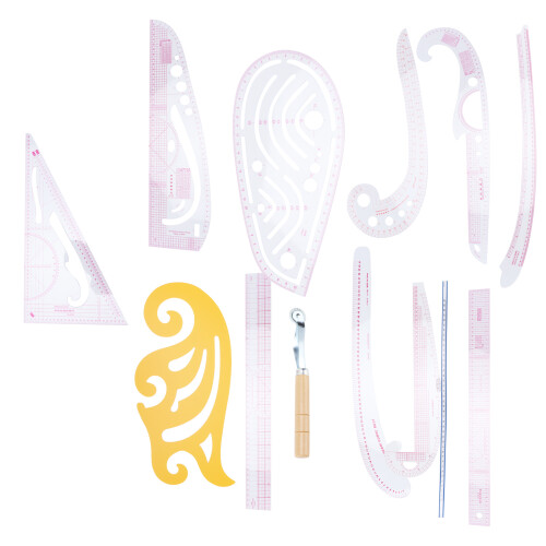 Kit di righelli per modelli a curva francese, set di righelli metrici trasparenti e alla moda per cucito, leggeri e resistenti, flessibili e 2