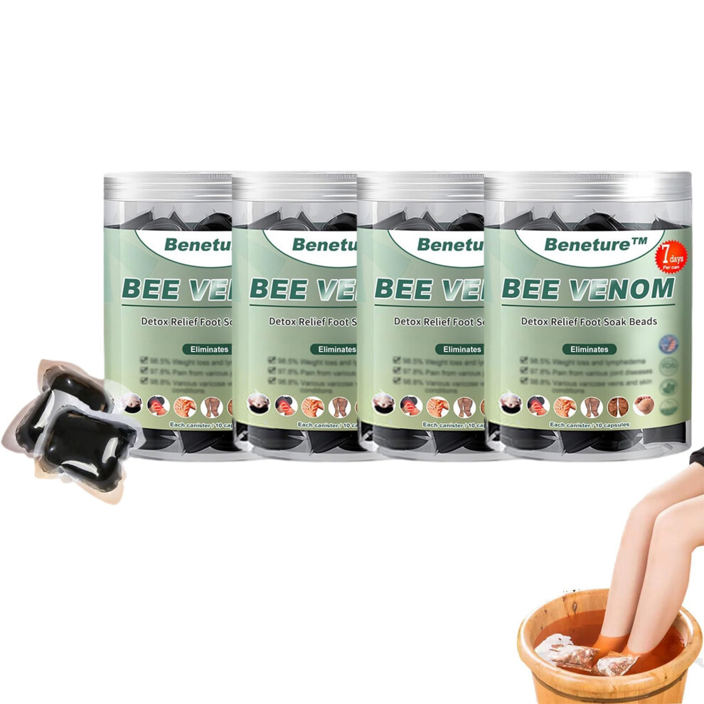 Bee Venom Herbal Foot Soak Beads Pack of 4 Cans for Detox, Relaxation and Gentle Exfoliation