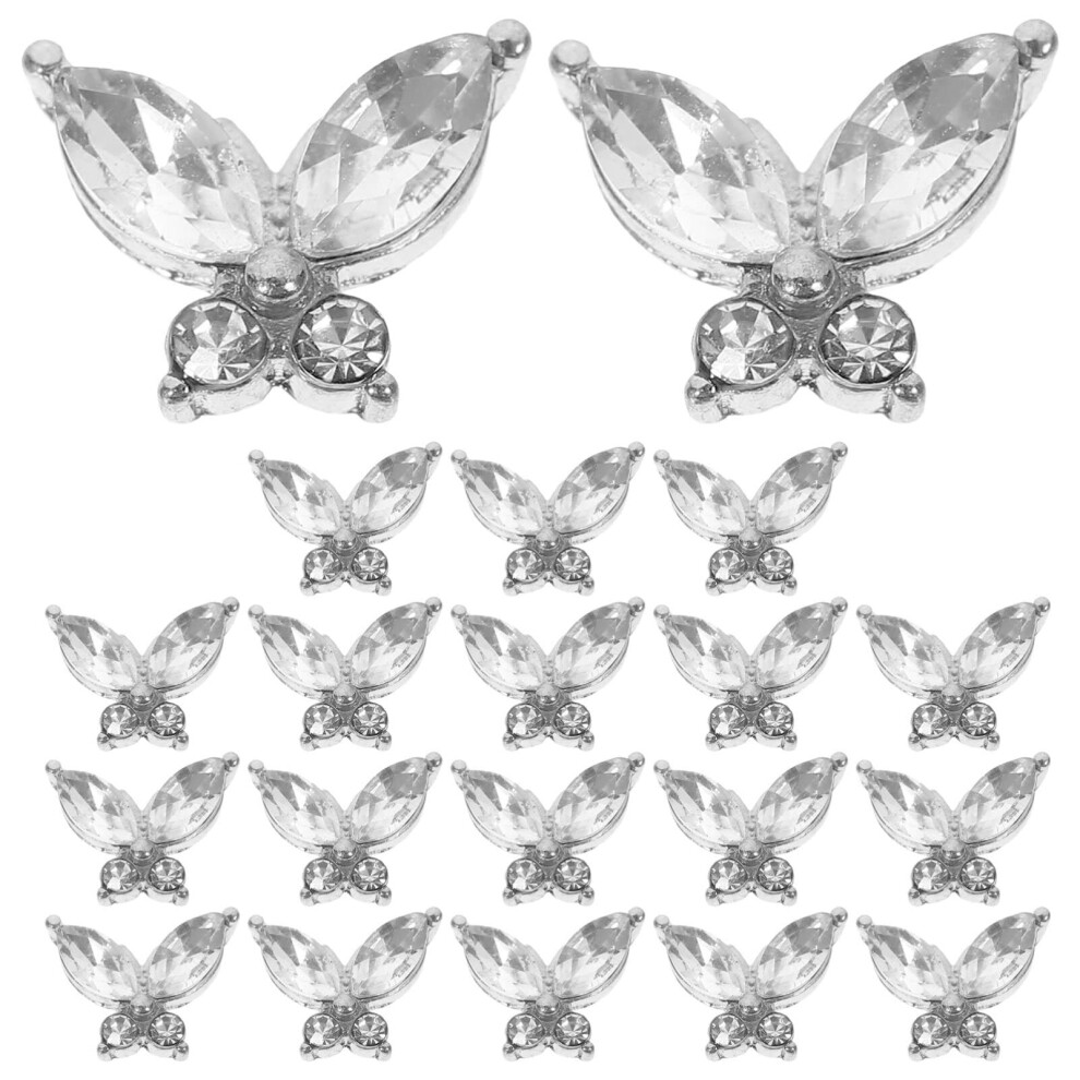 Silver 20Pcs Butterfly Nail Charms Rhinestone Decorations For Manicure And Elegant Nail Art