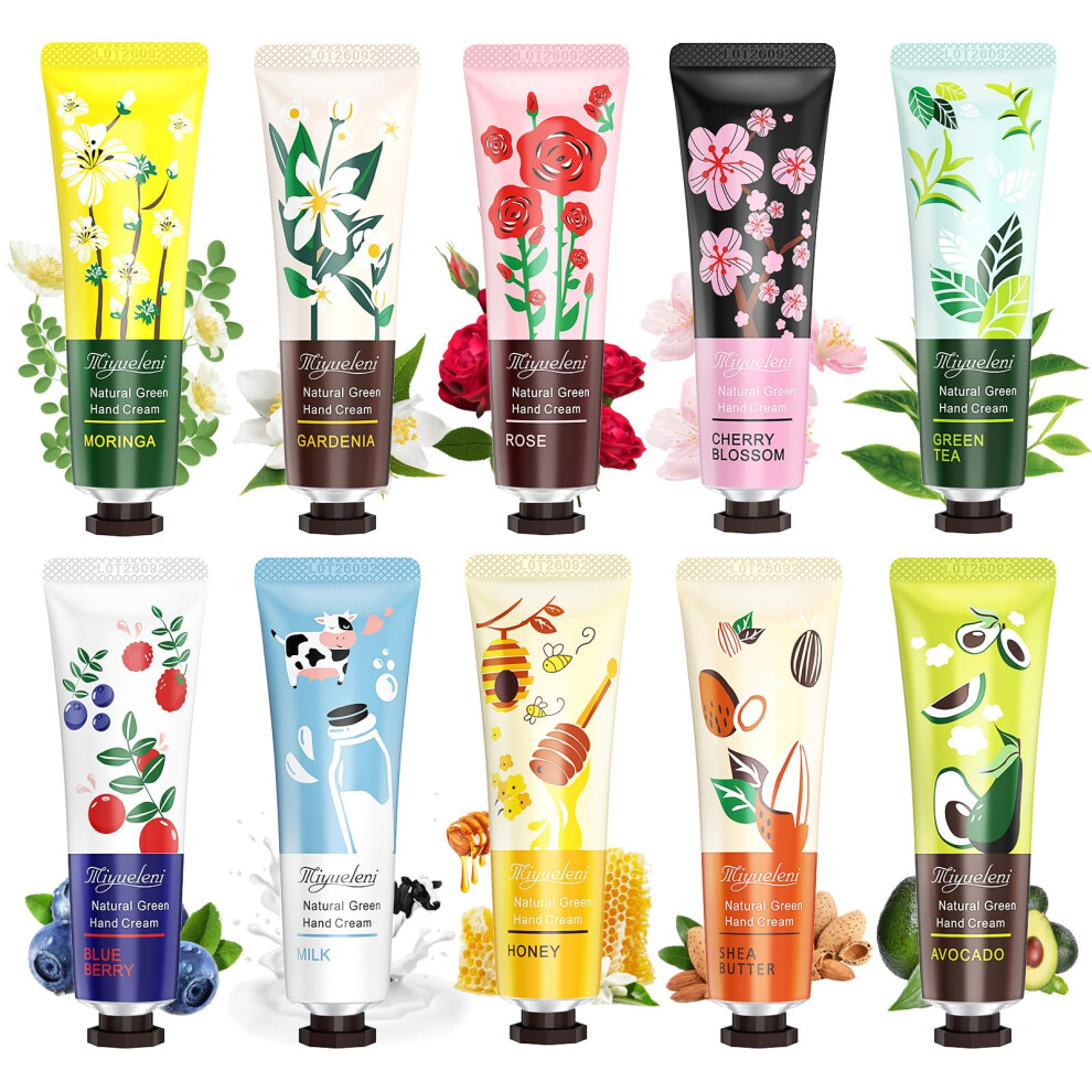 Hand Cream for Dry Cracked Hands, 10 Pack Moisturizing Hand Lotion Gift Set with Natural Plant Fragrance, Travel Size