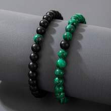 2 stk. svarte armbånd grønn frostet komfortabel malakitt tigerøye steinarmbånd for daglig bruk