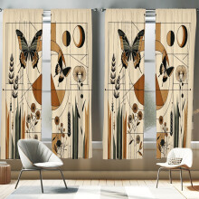 Ambesonne Mid Century Modern 4-Panel Curtains, Esoteric Rounds, 56"x84", Grey Yellow Pale Brown