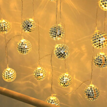 Vorkoi Disco Balls String Lights, Battery Operated Portable Decorative Novelty Christmas Holiday Hanging Fairy Light Garland for Indoor/Outdoor