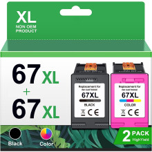 Cartuș de imprimantă 67XL/67XXL cu cerneală neagră și tricoloră pentru HP67, 3 bucăți, pachet de 2