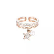 RSAMD Wedding Crystal Pearl Star Open Ring Adjustable Ring Pendant Women Jewelry Gift-Rose Gold