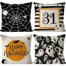 Halloween-putetrekk 18x18 tommer sett med 4, kompatibel med spindelvev, svart stripe, gårdshus-juledekor for innendørs utendørs sofa