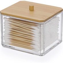 Distributeur de cotons-tiges en acrylique transparent avec couvercle - Pot et boîte de pharmacie pour cotons-tiges, boules, disques et fil dentaire