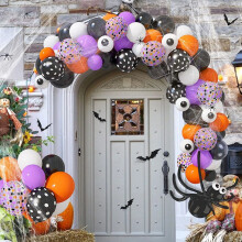 Halloweenballonger Girlang Båge Kit DIY Festtillbehör med folie, spindel, svarta orange lila ballonger och grön konfetti för Halloweendekoration