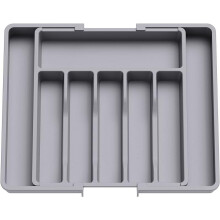 Silverware Drawer Organizer, Extendable Kitchen Tableware Tray, Non-Woven Cutlery Rack, Adjustable for Spoons Forks Knives, Large Black