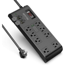 Multiprise parafoudre de 4Â 000 joules avec port USB, rallonge de 1,8 m avec 8 prises secteur 15 A 1Â 875 W, 5 V 4,2 A
