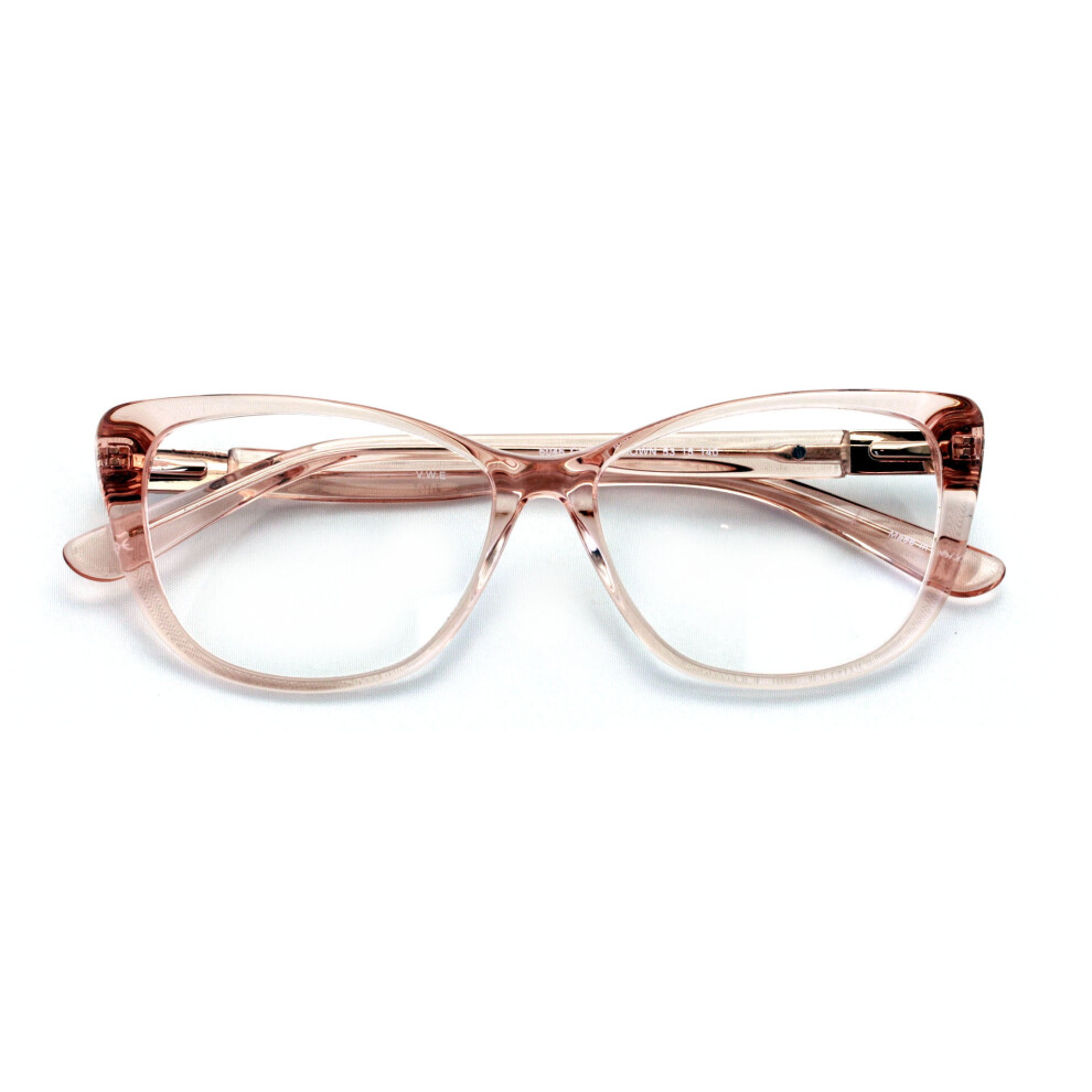 Gold Women Premium Acetate Big Lens Cateye Reading Glasses - Fun Cat Eye Clear Lens Readers - Metal Accent