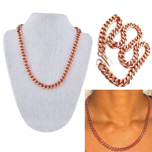 1 colier din cupru pur, lanț cubanez de 24" solid, unisex, pentru bijuterii, model declarativ