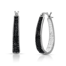 18kt White Gold Plated Crystal Hoops Black and White Graduated Design