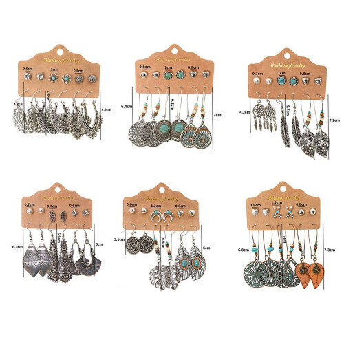 TIANBEN Dangle Studs Drop, Vintage øredobber for kvinner, sølvfarget, 36 stk. 1