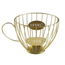 Cesta de almacenamiento de cápsulas de café con forma de taza, soporte y organizador de cápsulas para café y hotel, color dorado.