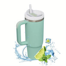 Leakproof Reusable 1200ml/40Oz Vacuum Insulated Tumbler with Handle, Portable Cup for Sports, Driving, Fitness - Includes Lid & Straws - 1pc