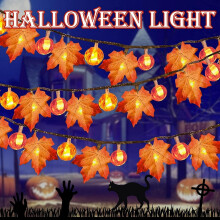 ZOELNIC Halloween-Hängedekoration, LED-Lichterkette mit warmweißem Licht, kreative Lichterkette in Form von Ahornblättern, 1,5 m, 10 Lichter für