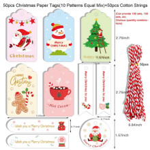 Etichette regalo natalizie, confezione da 50 pezzi con cordino, ideali per incartare e etichettare i regali di Natale fai da te.