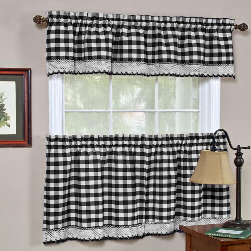 Κουρτίνες παραθύρου κουζίνας Buffalo Check Gingham Σετ 24" Tier & Valance