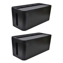 Caixa organizadora de cabos dupla para mesa, ideal para organizar cabos e tomadas (preta)