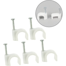 100 pcs Wall Clips for Coax, TV, Speaker, Telephone, Ethernet Wires - White Round Wire Fasteners with Nail Support