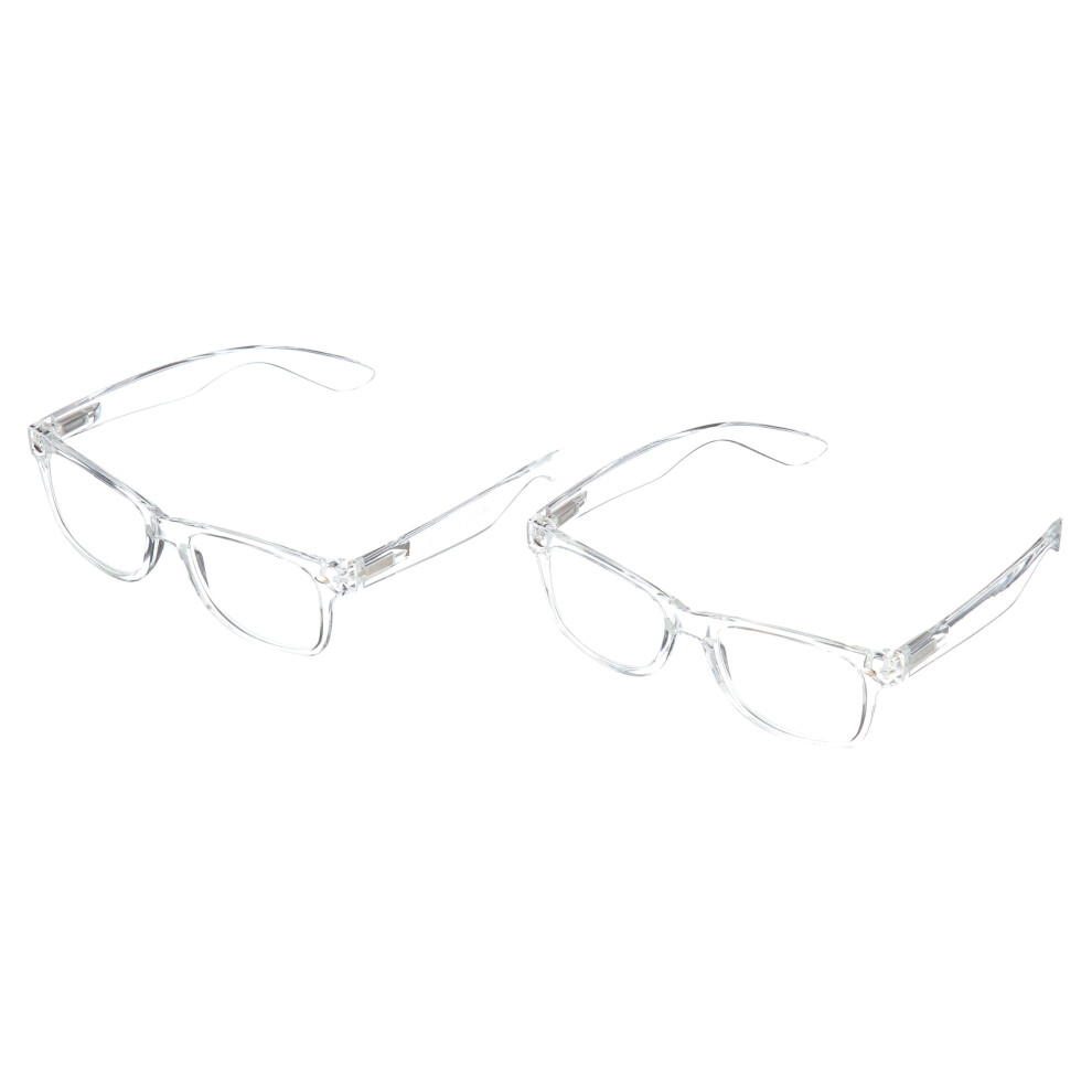 2 Pairs Transparent Neon Color Deluxe Reading Glasses - Comfortable Stylish Simple Readers Rx Magnification