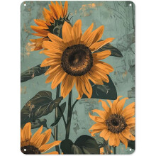 Retro-Sonnenblumen-Metallbild im Vintage-Stil, Kunst-Metallschild, Vintage-Kunstdruck-Metallposter für Wohnzimmer, Badezimmer, 8x12 Zoll