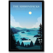Poster de călătorie înrămat cu Munții Adirondack, Parcul statului New York, Casă la Lac, Artă, Postere de călătorie, Pictură de artă