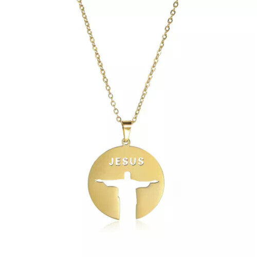 RSAMD Κολιέ μενταγιόν Jesus Silhouette, στρογγυλό, μενταγιόν, από ανοξείδωτο ατσάλι - 45+5cm -
