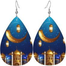 Pendientes de cuero Ramadan Kareem para mujer, pendientes de imitación de cuero con forma de gota de agua, pendientes colgantes ligeros de estilo