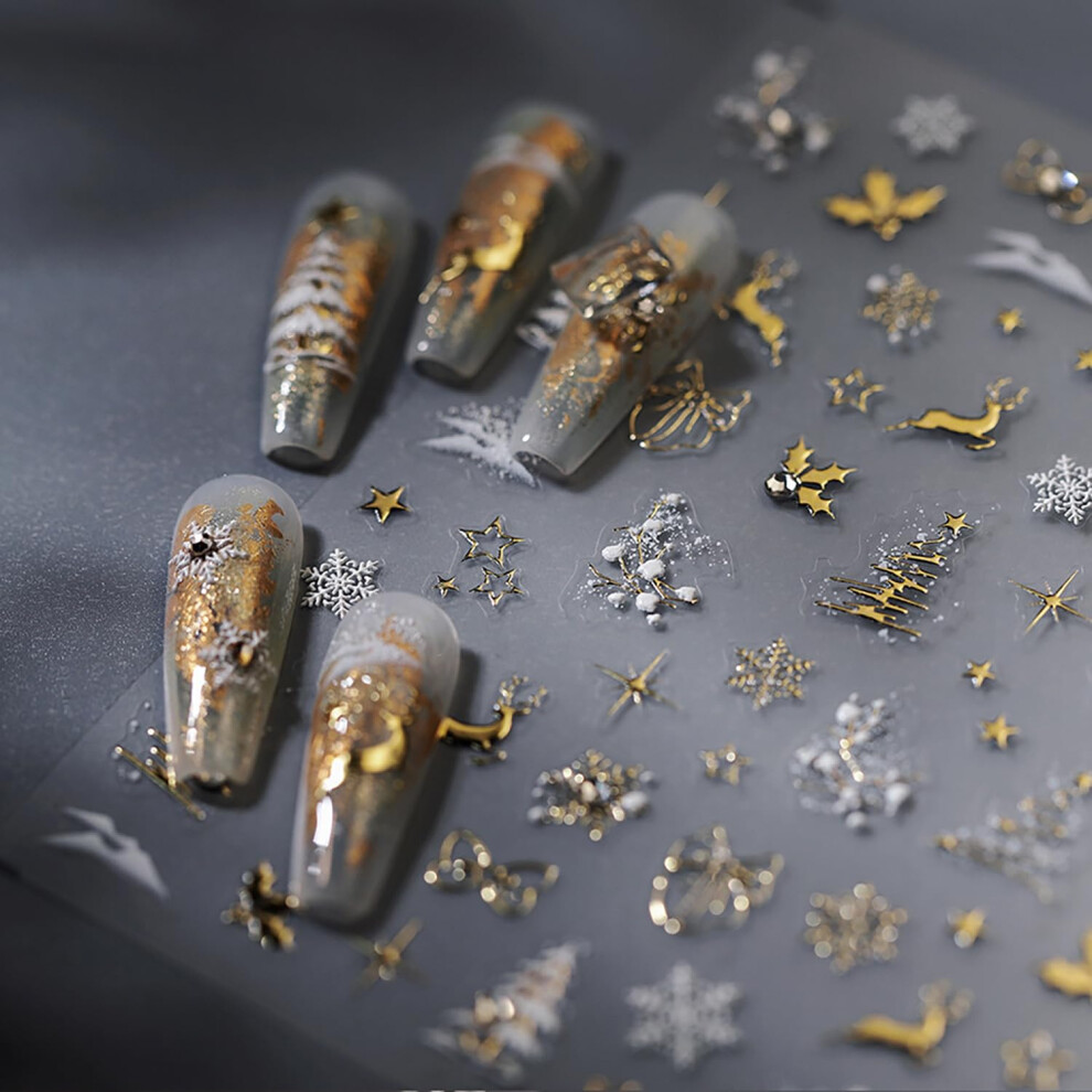 Christmas Nail Stickers 5D Embossed Snowflake Reindeer Self Adhesive Xmas Nail Art Decals