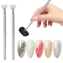 Stainless Steel 7 Pin Nail Art Brush with Adjustable MultiNeedle Tip for Precision Line Designs