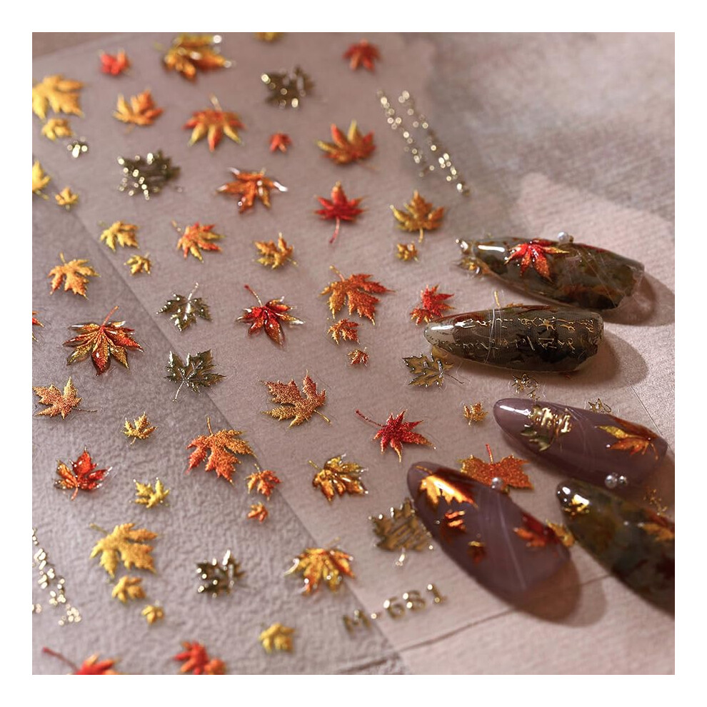 Autumn Maple Leaf Nail Art Stickers 5D Embossed SelfAdhesive Thanksgiving Nail Decals for DIY Manicure