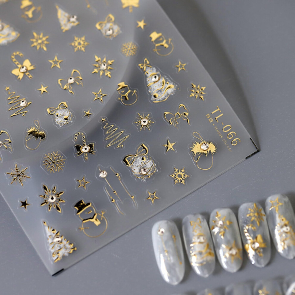 Gold 5D Embossed Christmas Nail Stickers Snowman And Snowflake Decals Festive Nail Art