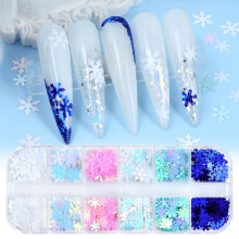 Christmas Nail Art Snowflake Glitter Set, 12Grid Holographic Sequins for Winter Nail Decorations