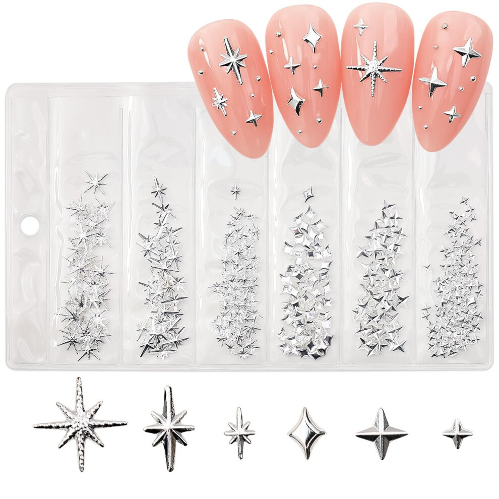 Gold/Silver 200Pcs Metallic Star Nail Art Charms And 3D Studs For Acrylic And Gel Nails