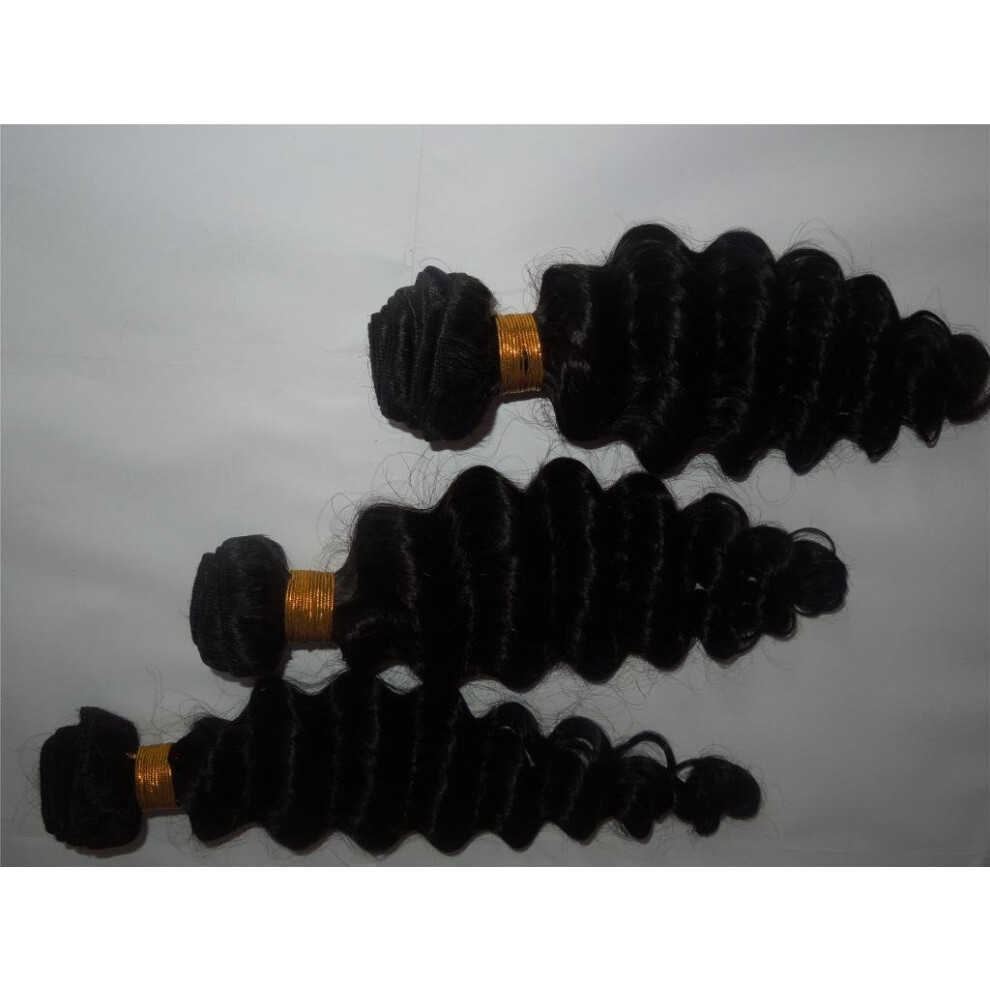 Unisex Peruvian Virgin Hair Weave 3 Bundles 300G Deep Wave Extensions Bleach And Dye Ready
