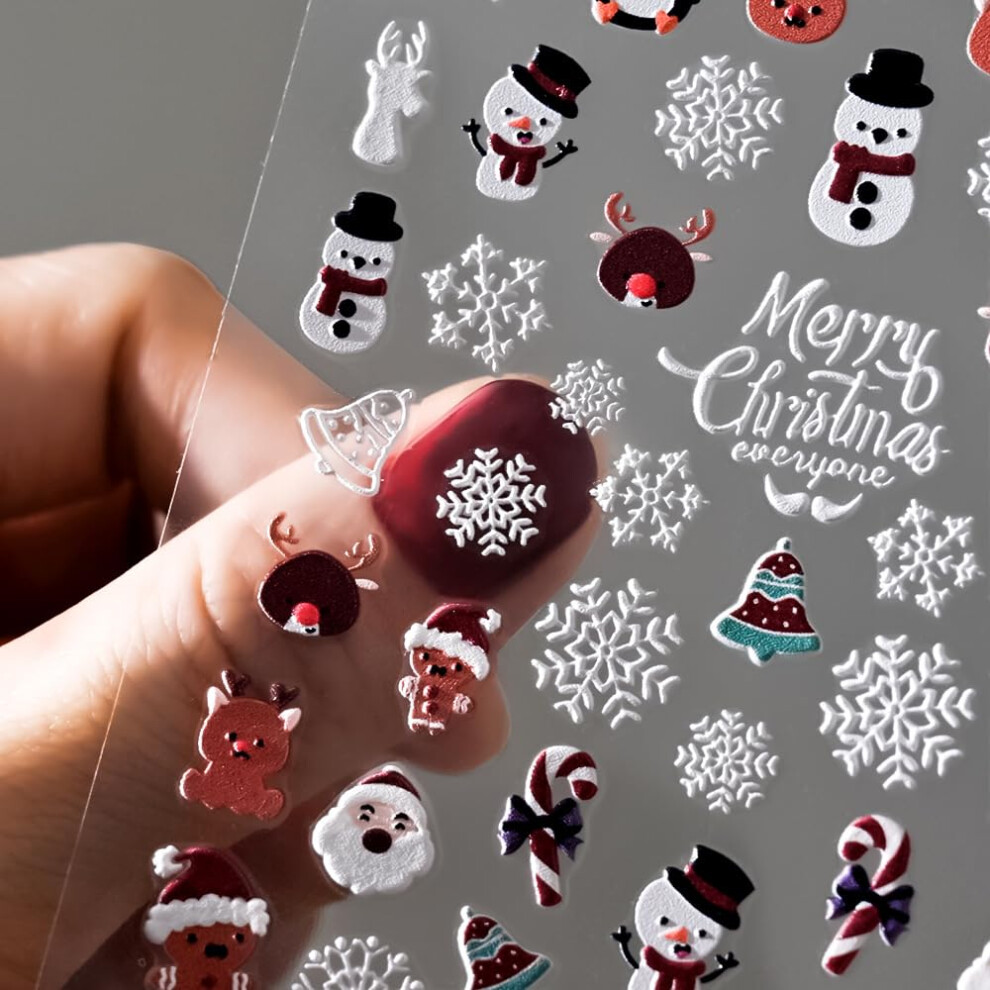 Christmas Nail Stickers 5D Embossed Santa Claus Snowflake Gingerbread Holiday Nail Art Decals