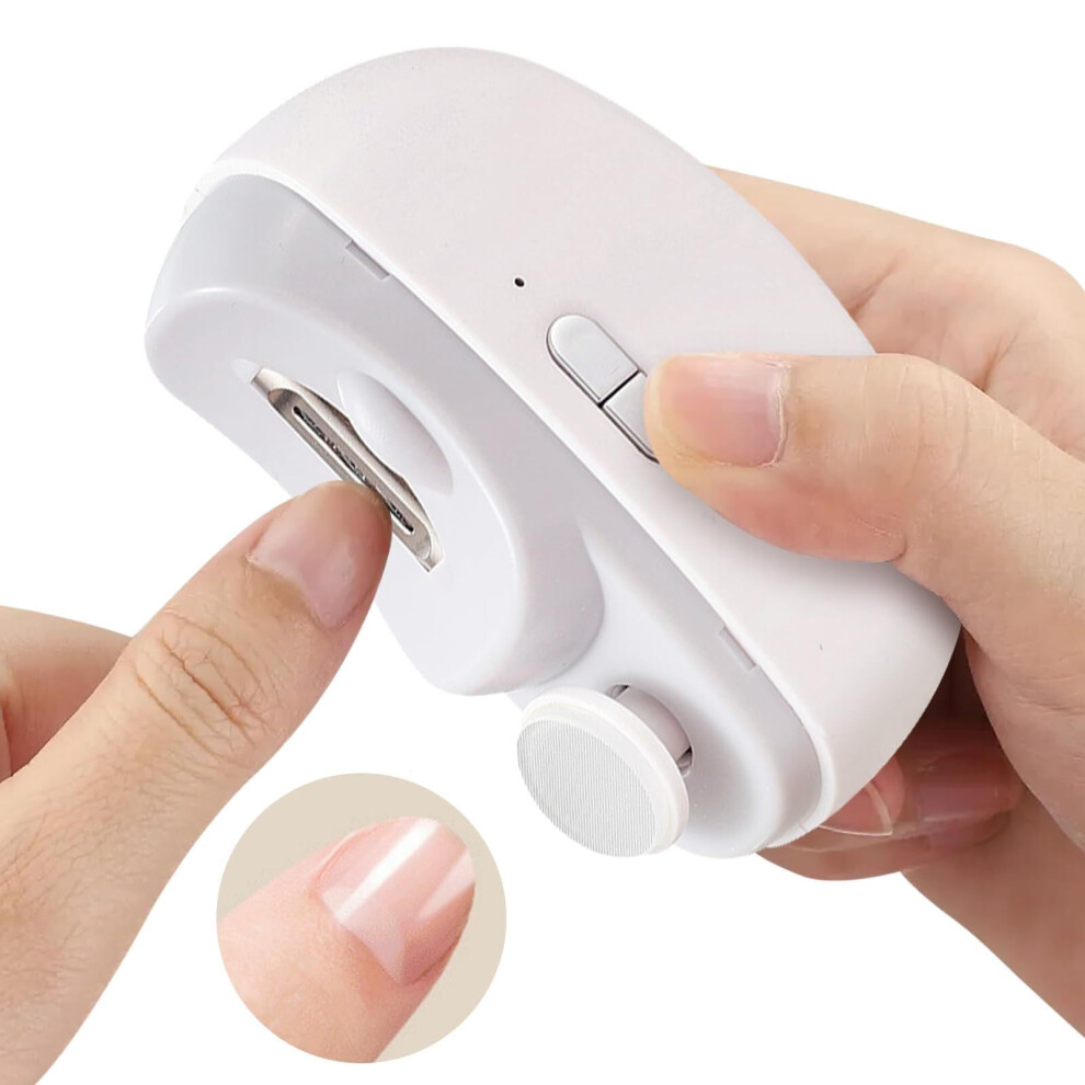 Electric Nail Clipper 2 in 1 Trimmer and Polisher with LED Light USB Rechargeable for Elderly White