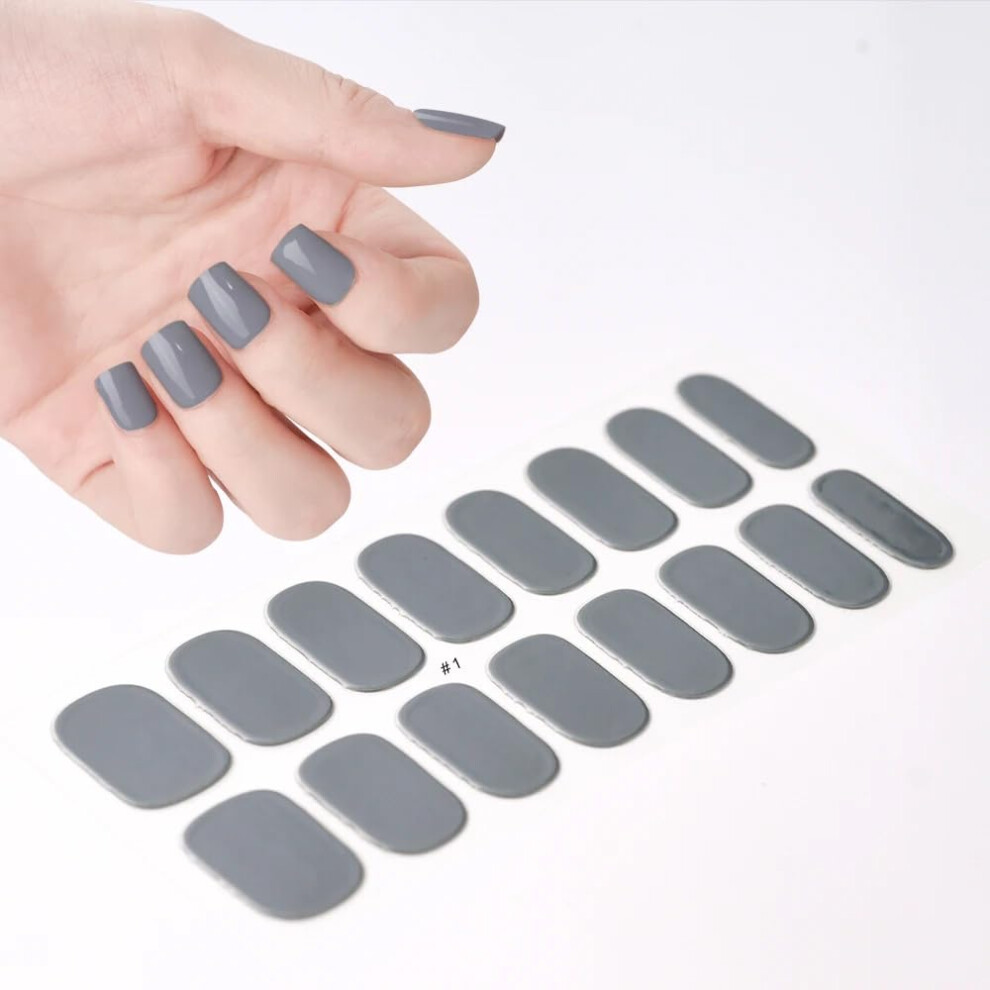 Gray/Light Semi Cured Gel Nail Strips 16Pcs Uv Curing Long Lasting Gel Nail Stickers For Women