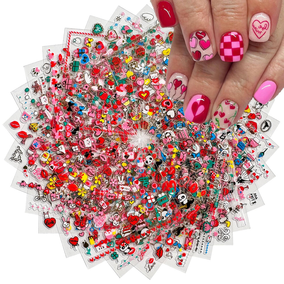 30 Sheets Valentine's Day Nail Stickers â Heart and Lip SelfAdhesive Nail Art Decals Set