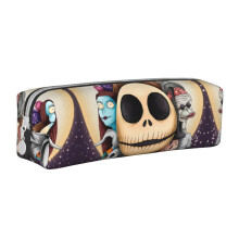 Husă pentru pixuri Nightmare Before Christmas, husă din piele neagră cu fermoar, compatibilă cu stilouri, markere, machiaj, monede - Alb