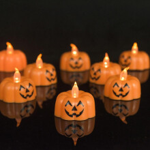 Velas de chá em formato de abóbora 3D, velas de LED sem chama, velas de chá laranja com efeito cintilante, alimentadas por bateria, para