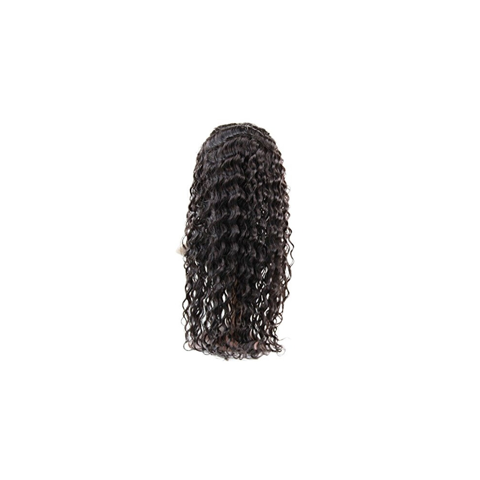 Unisex Black 18 Inch Deep Wave Cambodian Virgin Human Hair Lace Front Wig With Baby Hair, Color 1B Off