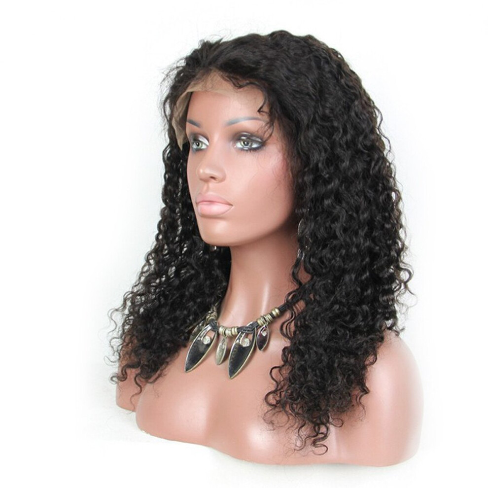 Unisex 24 Inch Afro Curly Human Hair Lace Front Wig Glueless Full Lace Indian Remy Color #1B
